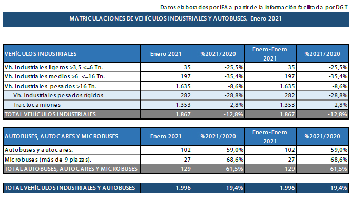 datos ventas vehículos industriales España enero 2021