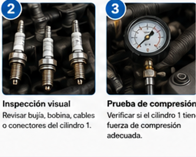 Inspección visual de bujías y prueba de compresión para diagnosticar el código P0301