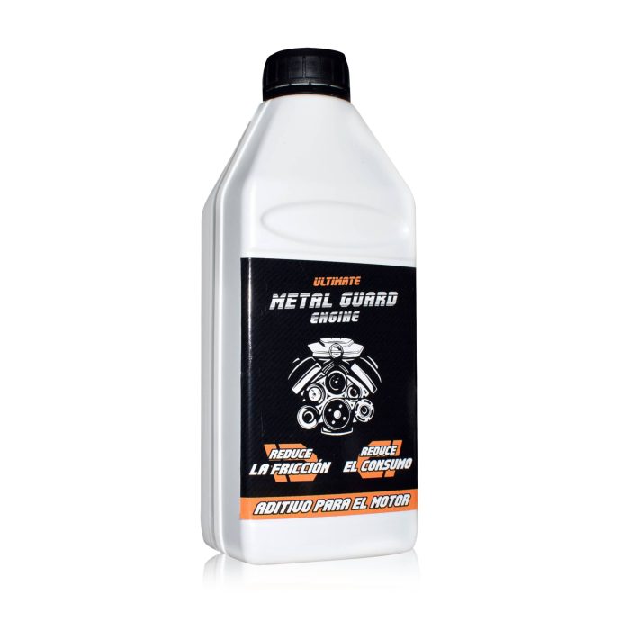 Envase de Metal Guard, aditivo de aceite para motores, presentado en el lanzamiento de la marca en España