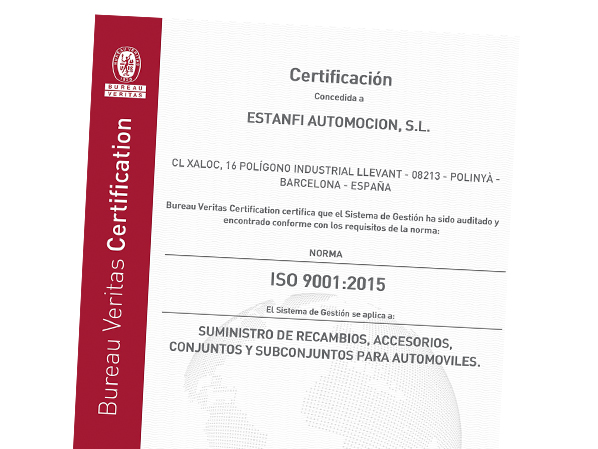 Estanfi Automoción renovación normativa europea ISO 9001 2015 julio 2023