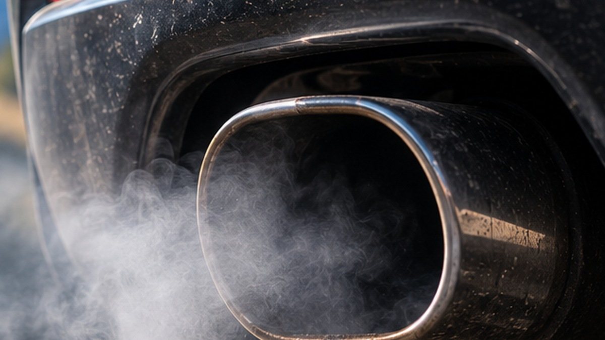Humo blanco saliendo del escape de un coche