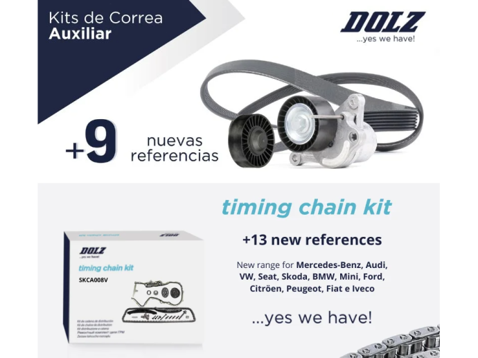 Industrias Dolz nuevas referencias en kits de cadena y kits de correa auxiliar 2022