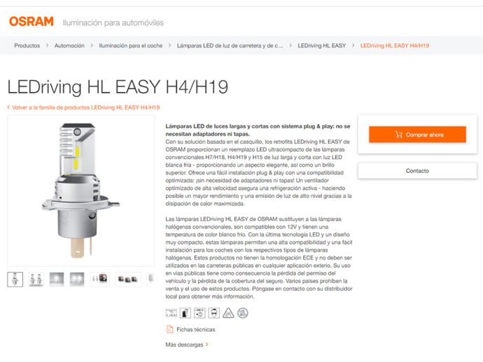 Osram nueva función comprar ahora en su página web