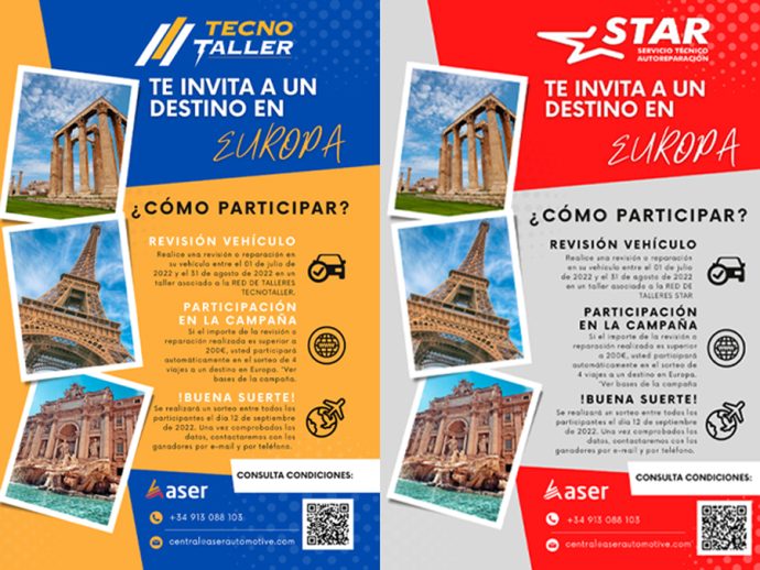 talleres STAR y Tecnotaller del Grupo ASER sorteos de viajes a Europa en verano 2022